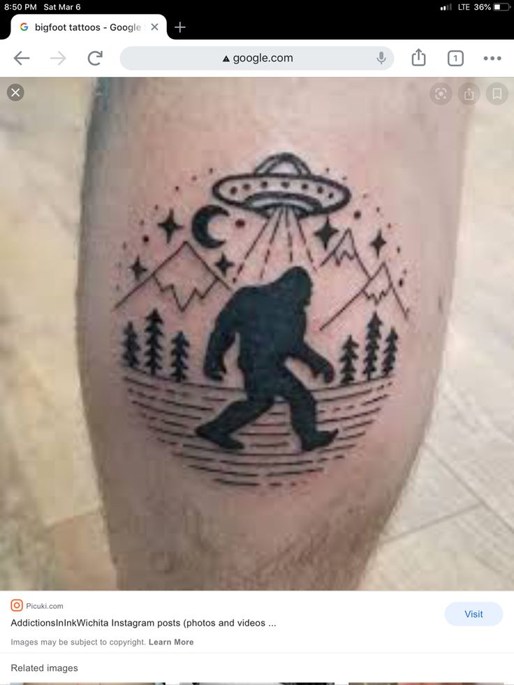 an image of a bigfoot tattoo on someone's leg