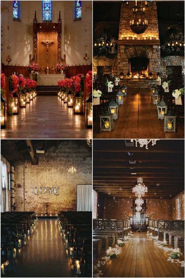 the inside of a church decorated with candles and flowers