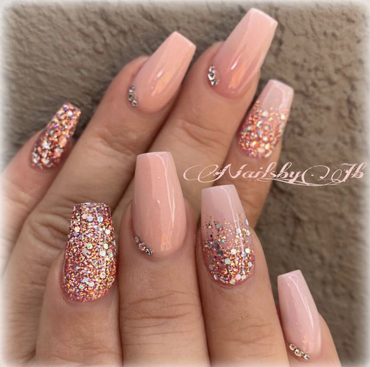 Peach Nails, Nails Glitter, Bride Nails, Coffin Nails Designs, Pretty Acrylic Nails, Fancy Nails, Short Acrylic Nails, Best Acrylic Nails, Nails Designs