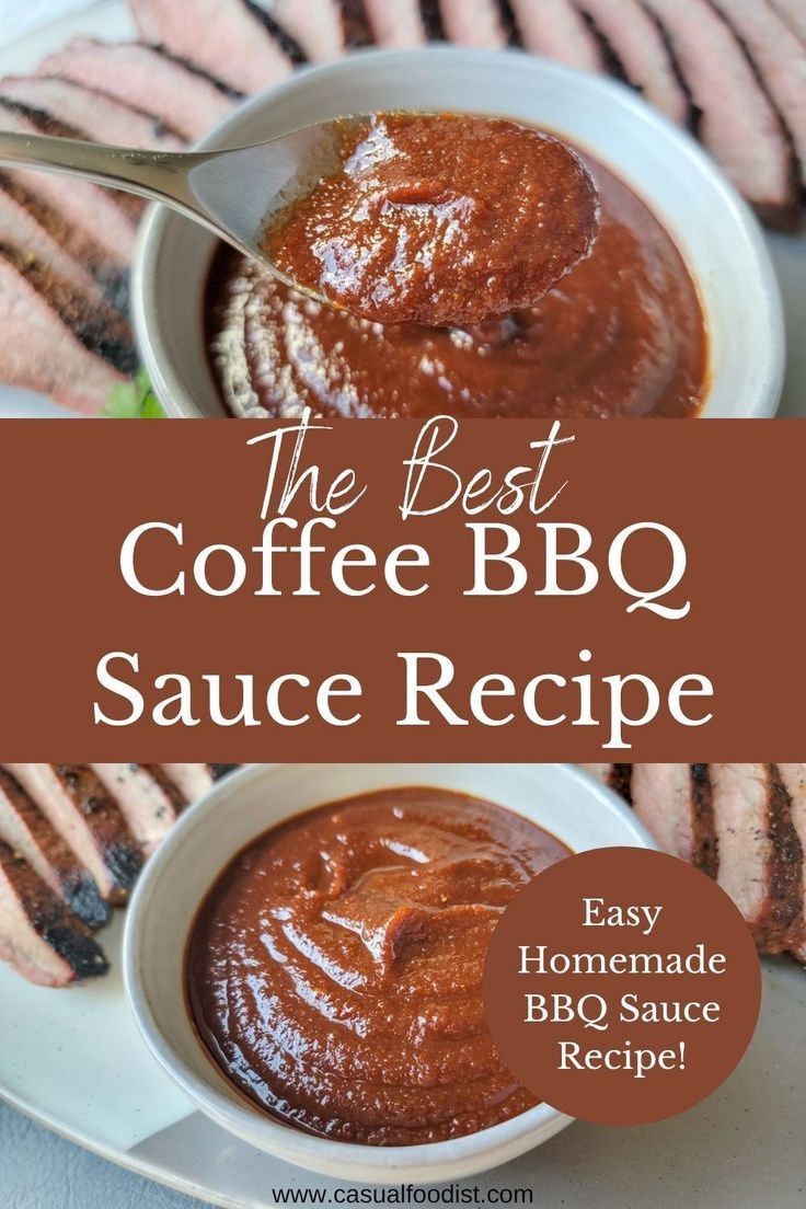 the best coffee bbq sauce recipe on a white plate with grilled meats