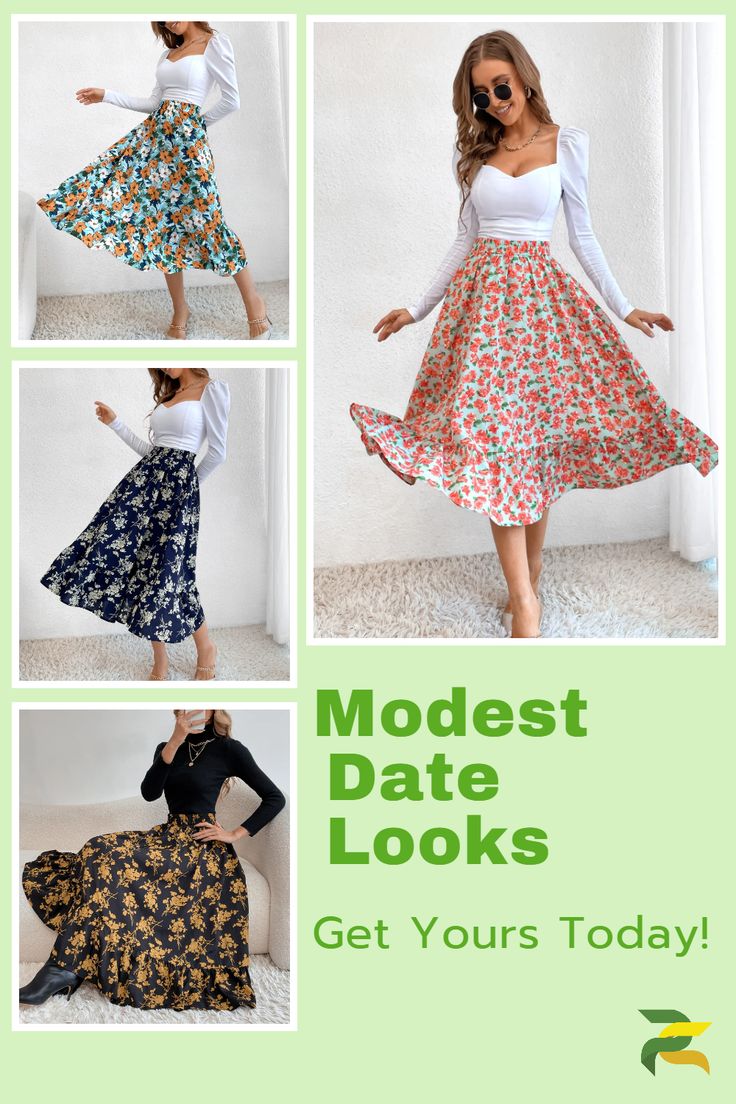 Elevate your wardrobe with this floral midi skirt, perfect for creating modest dressy casual outfits and classy modest date outfits. Ideal for modest party outfits or a modest date night outfit, it's the essence of an effortlessly chic outfit. Combine trendy outfits for women with smart casual date outfits, all while staying budget-friendly with affordable skirts for women. A versatile piece that also suits church outfits for ladies. Elegant Non-stretch Tiered Skirt, Spring Tiered Skirt For Date Night, Summer Date Night Flared Skirt, Chic Non-stretch Full Skirt, Chic Full Skirt, Feminine Stretch Maxi Skirt For Summer, Trendy Non-stretch Skirt For Spring, Elegant Ruffled Maxi Skirt For Spring, Flowy Skirt For Date Night In Spring