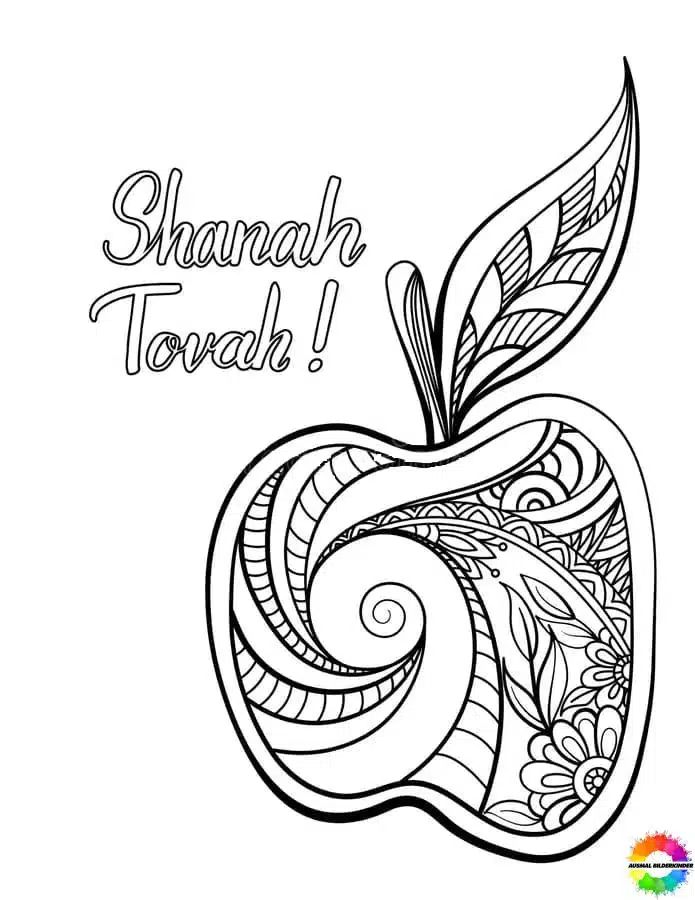 an apple coloring page with the words shanah tokah on it's side