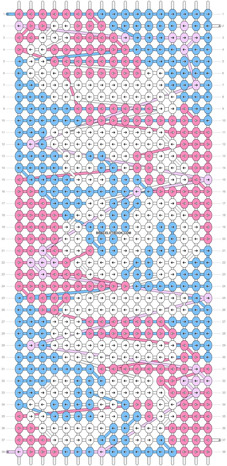 a cross stitch pattern with pink, blue and white dots on it's edges