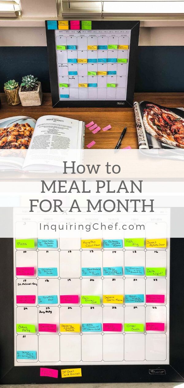 the meal plan for a month is displayed on a desk