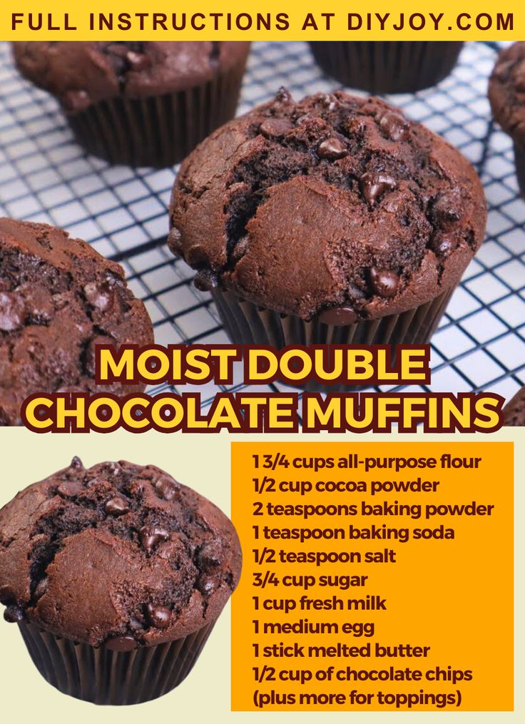 chocolate muffins on a cooling rack with instructions