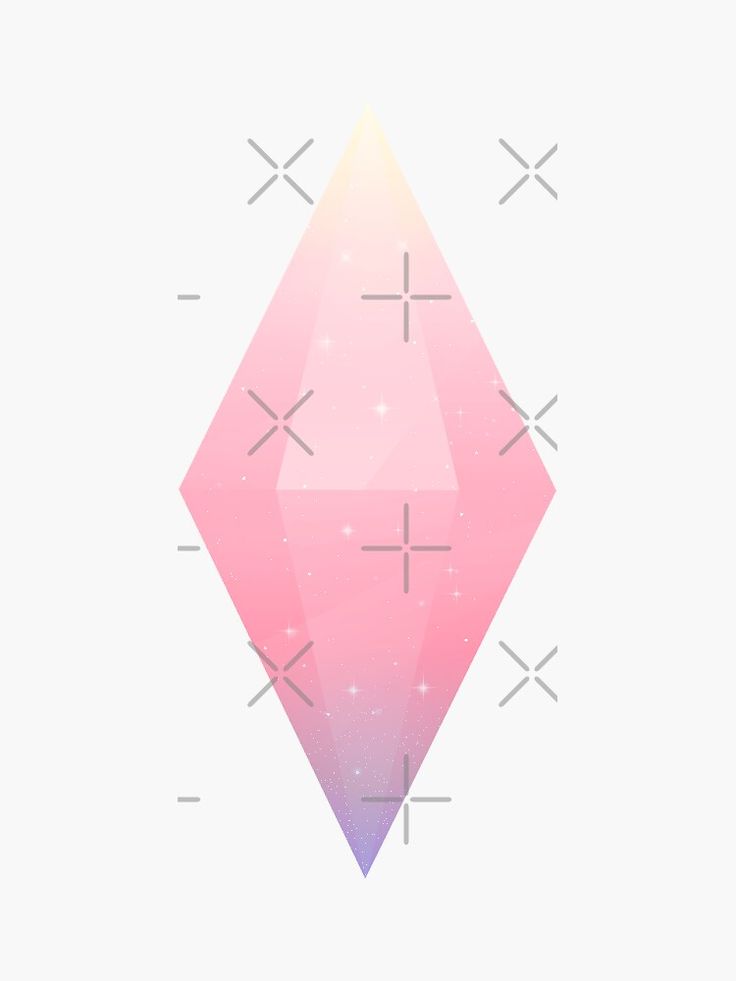 an abstract pink diamond with crosses on the side and stars in the middle, against a white background