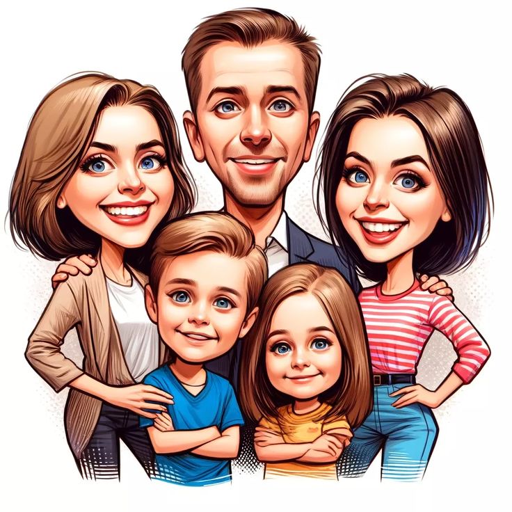 a family caricature is shown in this image