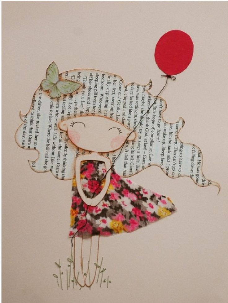 a drawing of a girl with a red balloon in her hand and some words on the back