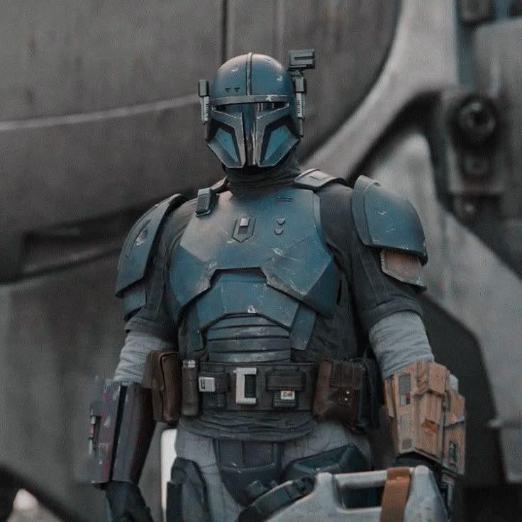 the star wars character boba fett standing in front of a vehicle