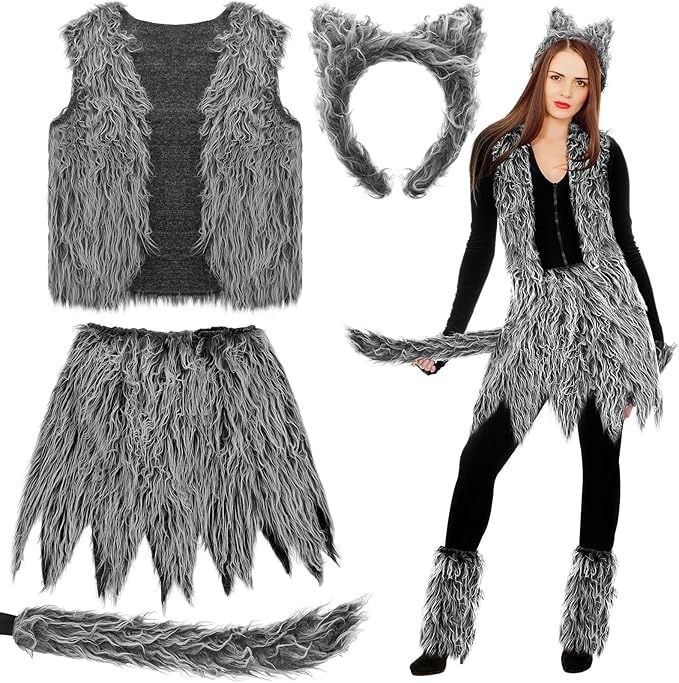 a woman wearing a costume made out of fake fur