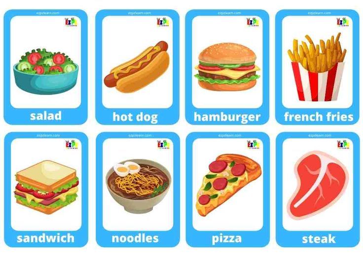 there are pictures of different food items in this picture, including fries, hotdogs, hamburger and french fries