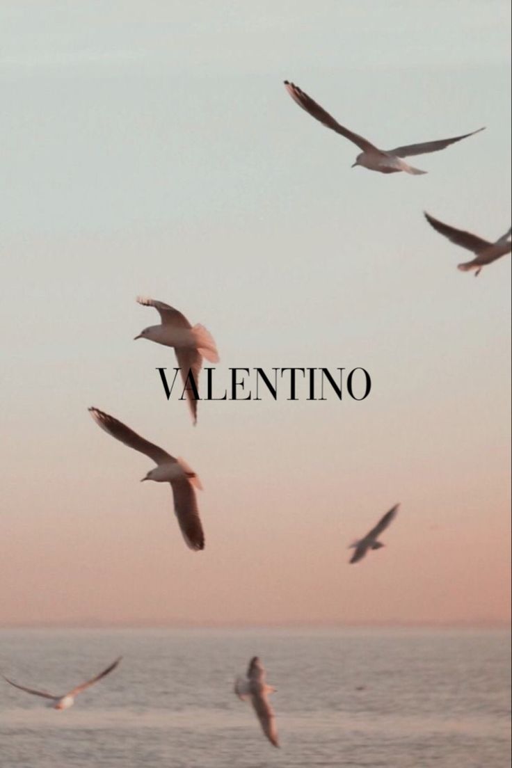 birds flying in the air over water with words that readvalentnto on it