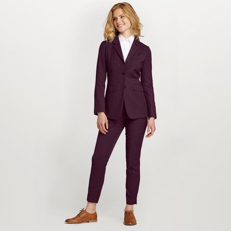 This burgundy pantsuit is about to become your wardrobe’s biggest power player. Perfect for your next big event, our deep wine shade is sure to turn heads. Created with our upgraded stretch-fit fabric, this dark, subdued red stunner maximizes comfort along with sleek style. Burgundy Notch Lapel Suit For Work, Burgundy Single-breasted Blazer For Office, Classic Burgundy Single-breasted Blazer, Burgundy Single-breasted Office Blazer, Fall Formal Single Button Pantsuit, Classic Fitted Purple Blazer, Classic Purple Blazer For Formal Occasions, Fitted Burgundy Office Blazer, Burgundy Long Sleeve Blazer For Semi-formal Occasions