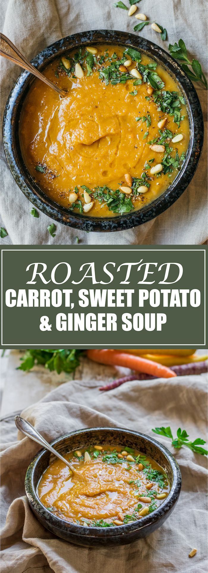 carrot, sweet potato and ginger soup in a bowl