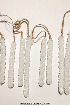 several pieces of glass with rope attached to them