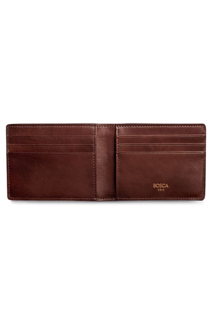 Finely grained leather enriches a slim wallet stamped with subtle branding. Style Name:Bosca Leather Bifold Wallet. Style Number: 5247597. Casual Brown Bifold Wallets, Timeless Leather Bifold Wallet, Brown Bifold Wallet With Snap Closure, Luxury Brown Bifold Wallet, Brown Textured Leather Bifold Wallet, Mens Wallets, Leather Working Projects, Leather Wallet Pattern, Leather Bifold Wallet