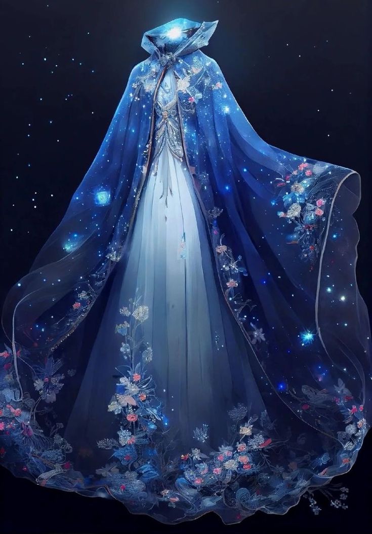 Goddess Dress Fantasy Art, Moon Goddess Aesthetic Dress, Night Goddess Dress, Fantasy Galaxy Dress, Galaxy Dress Gowns, Goddess Core Fashion, Galaxy Dress Drawing, Galaxy Outfit Aesthetic, Fantasy Goddess Outfit