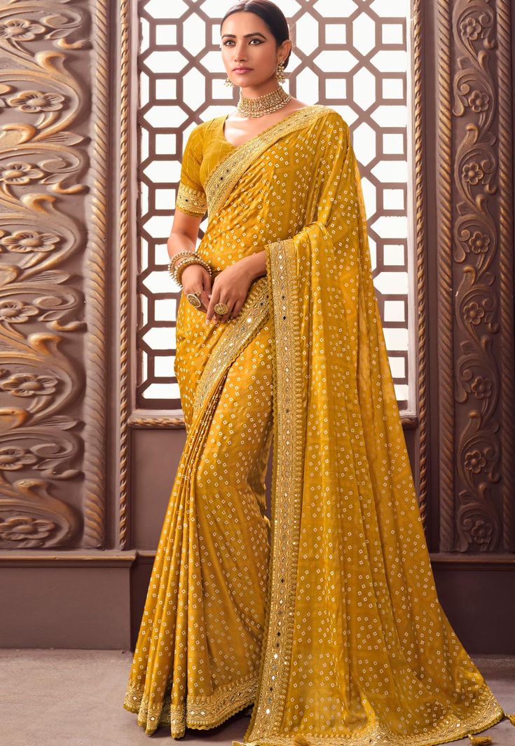 Silk Saree with blouse in Mustard colour 1201A  Desc:  Color : Mustard Fabric : Silk Work : Embroidery Wash Care : Dry clean Sleeve Style : Half Sleeve Long Sleeves : Done only in Custom Stitch Sleeves Lining : Done only in Custom Stitch Bust Size : 32 to 42 Inches Occasion : Temple Wear   Social Gathering   Pongal   Gudi Padwa   Onam   Ugadi. With Express Free Shipping and Custom Stitching, Buy Indian Party wedding wear Bridal Sarees Silk Saree with blouse in Mustard colour 1201A online in USA, Mustard Yellow Outfit, Mustard Fabric, Gudi Padwa, Yellow Saree, Indian Party, Indian Sarees Online, Sarees Silk, Wedding Saree Indian, Designer Sarees Online