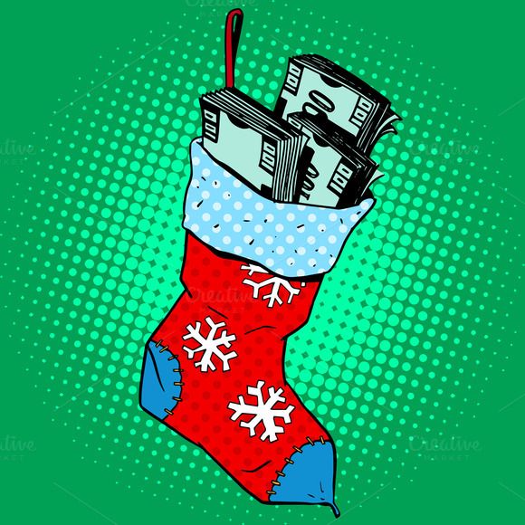 a christmas sock with money sticking out of it