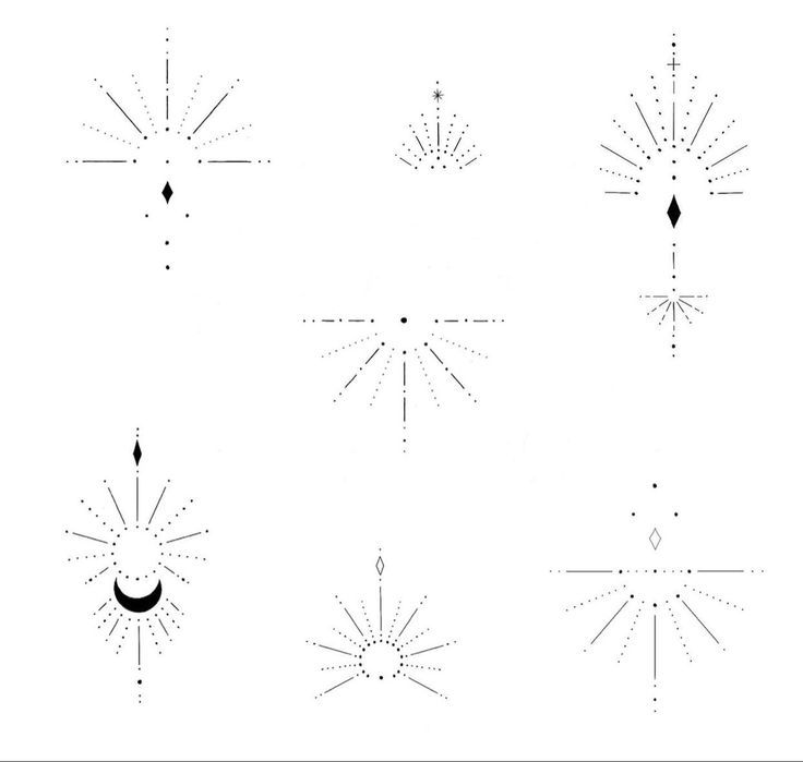 the sun and stars are drawn in black ink on white paper, each with different shapes