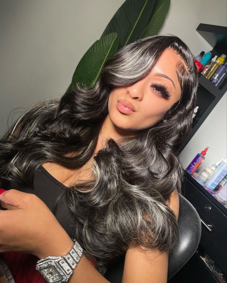 Black Highlight Wig, Versatile Quick Weave, Wig Units, Highlight Wig, Loose Waves Hair, Black Hair With Highlights, Hair Body Wave, Quick Weave Hairstyles, Lace Frontal Wigs