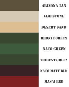 the color scheme for different shades of green, brown, and red with text that reads arizona