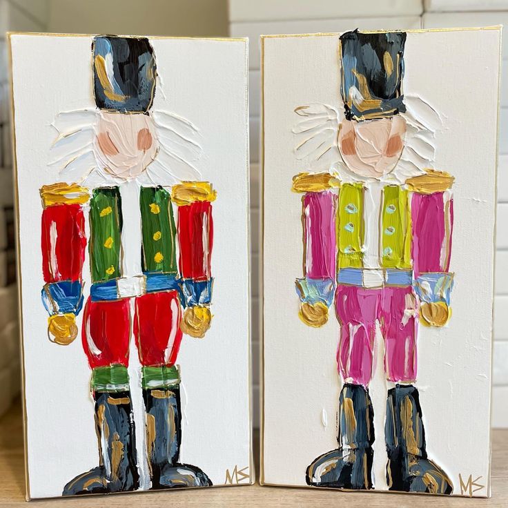 two paintings of nutcrackers painted on canvases