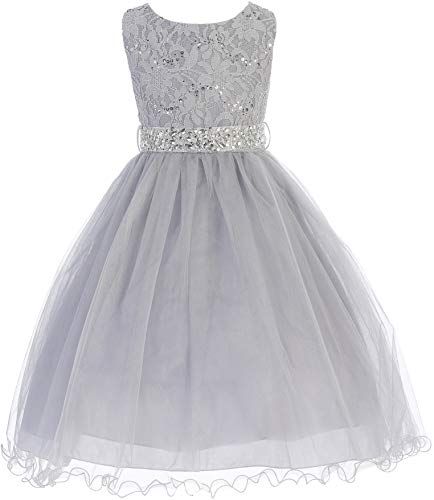 Silver Flower Girl Dress, Sequin Flower Girl Dress, Sleeveless Flower Girl Dresses, Easter Flower, Girls Special Occasion Dresses, Girls Dresses Online, Lace Sleeveless Top, Dress Silver, Tulle Ball Gown