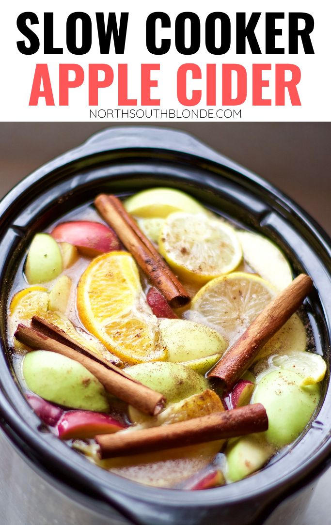 slow cooker apple cider with cinnamon and apples