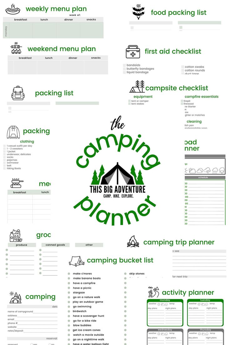 the camping planner is shown in green and white