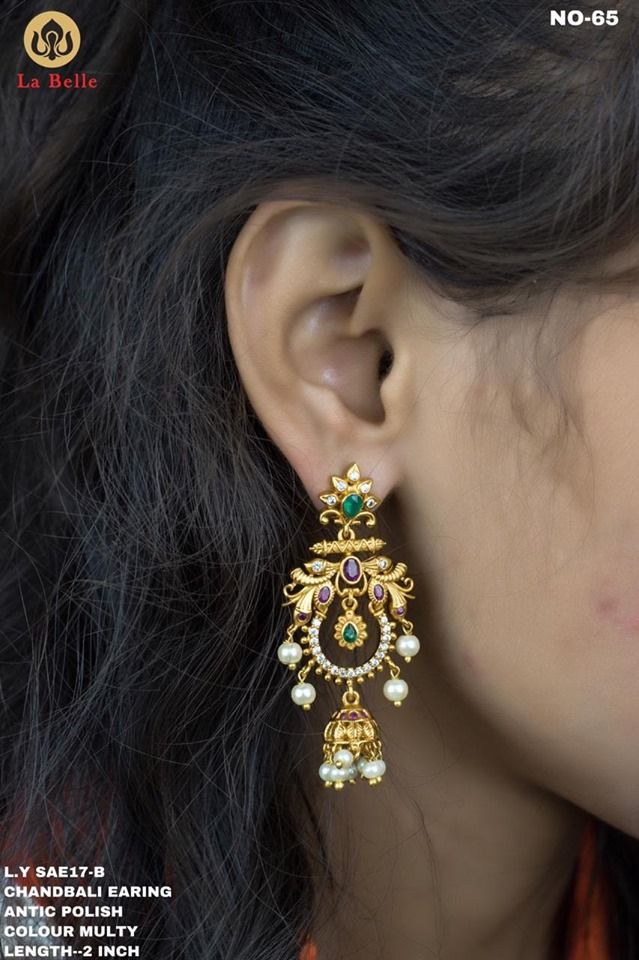 Hangings Gold Earrings, Gold Hanging Earrings Indian, 5 Grams Gold Earrings, Chandbali Earrings Gold Latest, One Gram Gold Earrings, Ear Rings For Women, Indian Gold Jewellery Design, Gold Jewelry Prom, Gold Jhumka