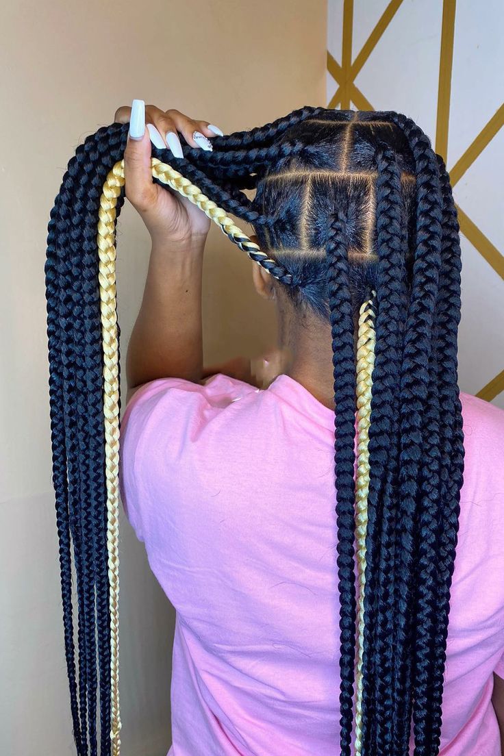 Big Box Braids Large Peekaboo Knotless Braids, Big Plats Braids Natural Hair, Large Peekaboo Knotless, Plat Braids Natural Hair, Box Braids Ideas, Large Box Braids, Colored Box Braids, Cute Natural Hairstyles, Big Box Braids