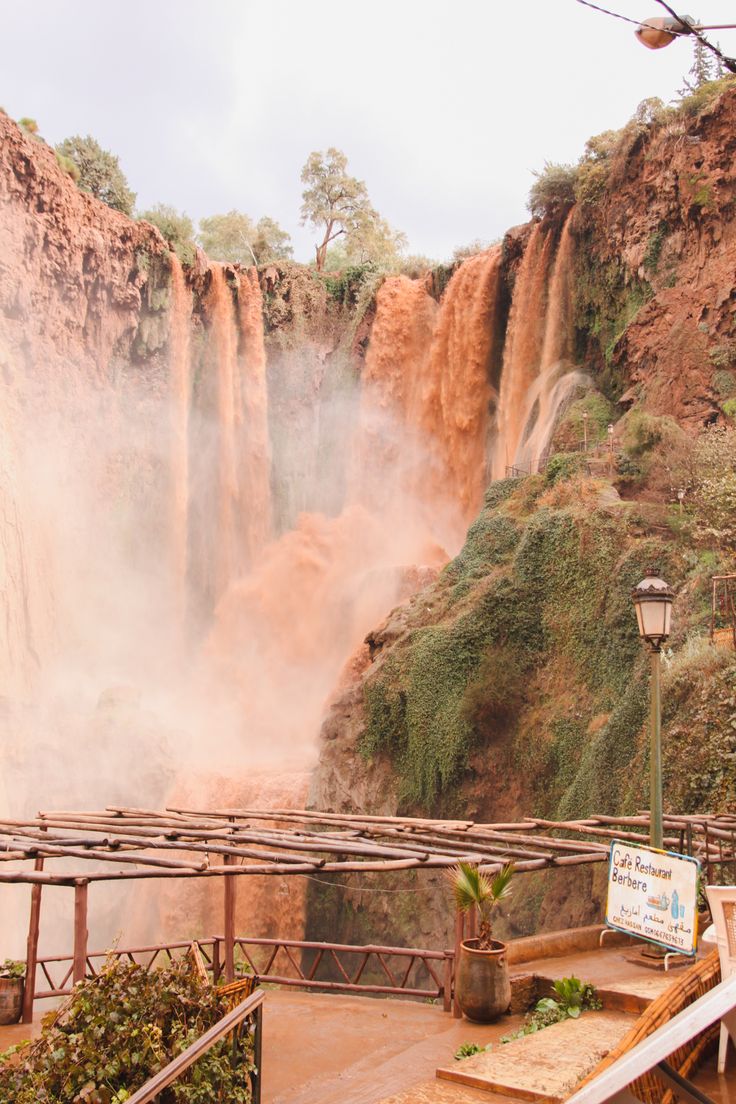 the water fall is very high in the air