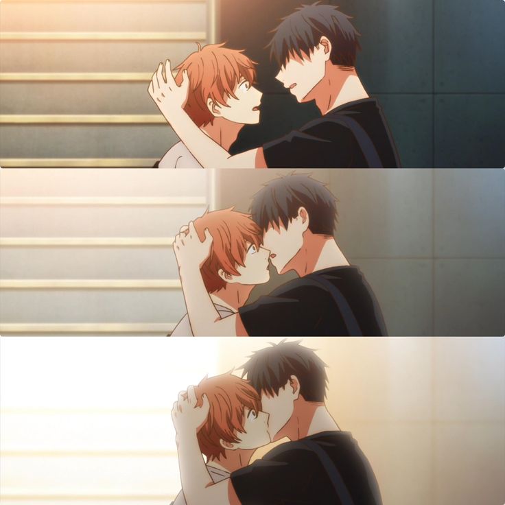 two anime characters hugging each other in front of stairs and sunlight shining down on them