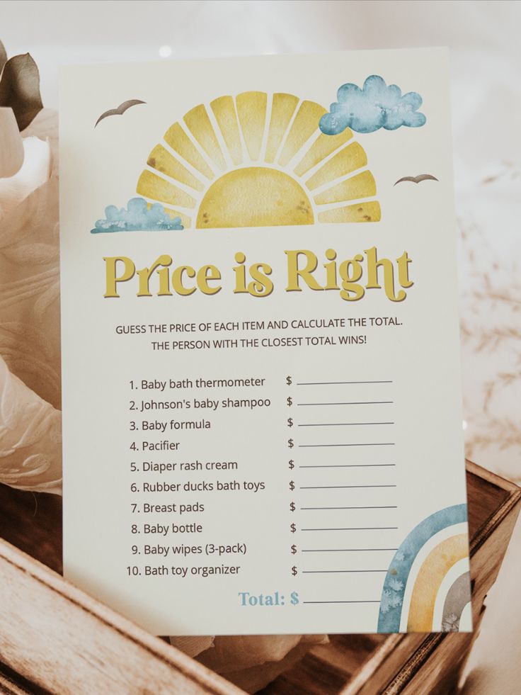 a sign that says price is right in a wooden box