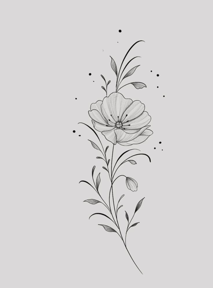 an ink drawing of flowers on a gray background