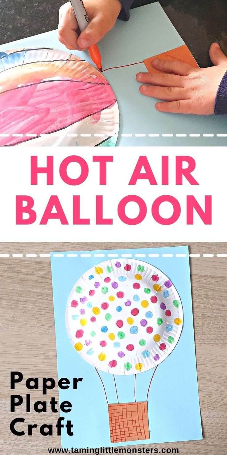 paper plate hot air balloon craft for kids to make and decorate with the help of scissors