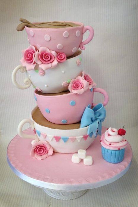 there is a cake made to look like tea cups