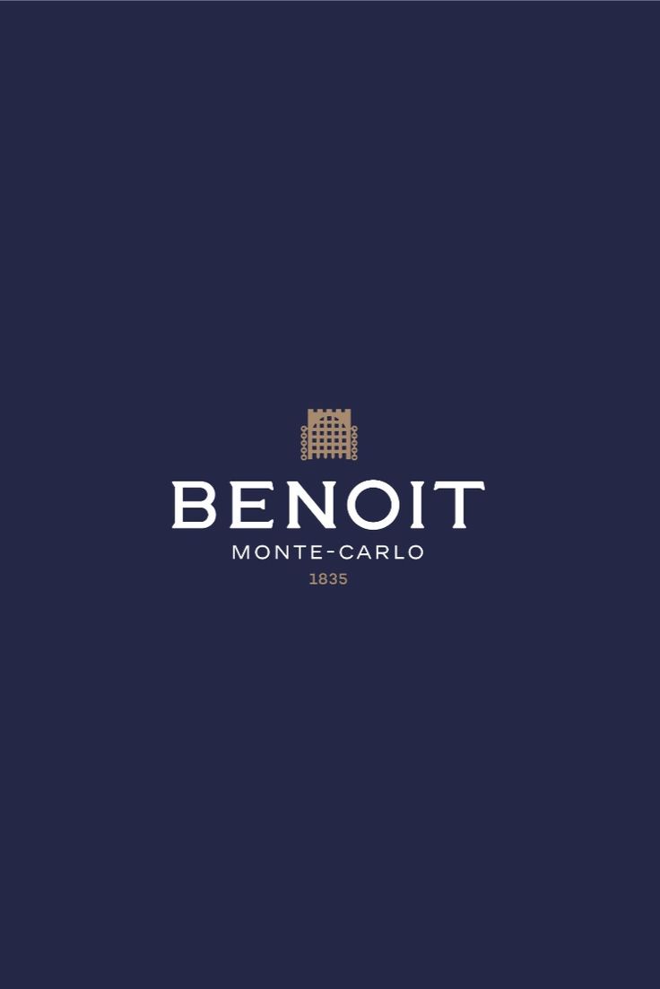 the benott monte - carlo logo on a dark blue background with white letters and a gold