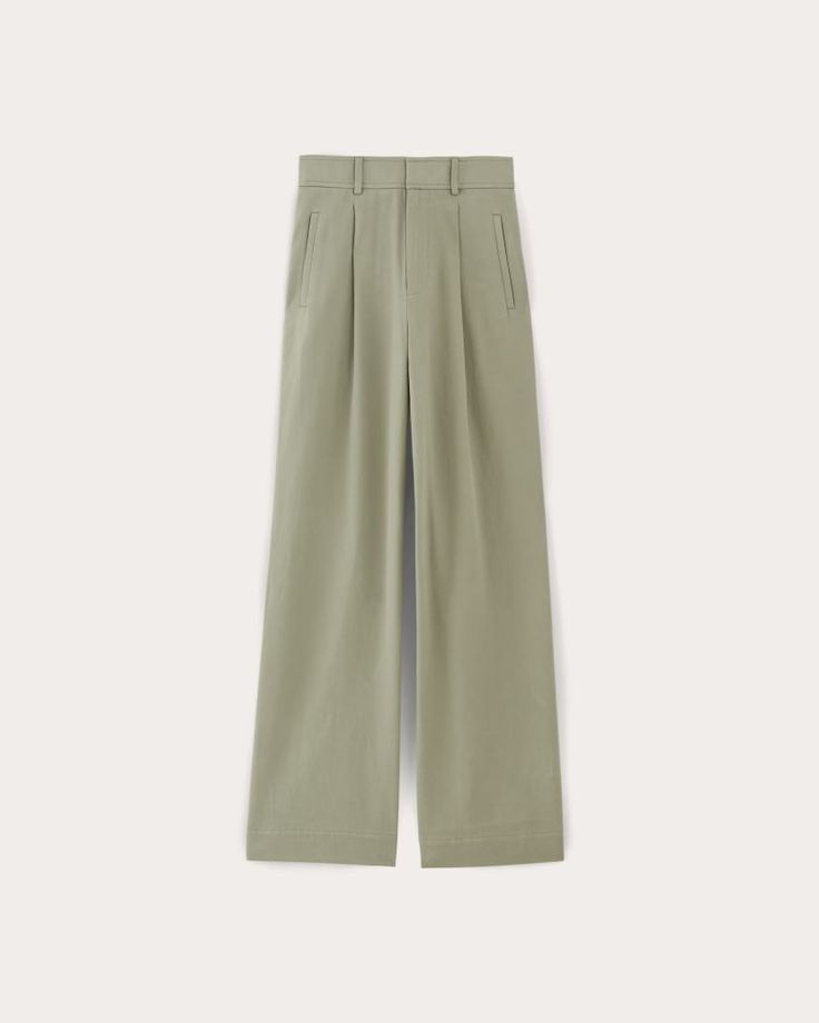 The Draper Pleated Pant in Buttersmooth Seagrass – Everlane Wide Leg Pants For Elevated Casual Wear, Solid Color Wide-leg Bottoms For Elevated Casual, Wide-leg Solid Color Bottoms For Elevated Casual, Solid Wide-leg Bottoms For Elevated Casual Wear, Wide-leg Bottoms For Casual Wear, Fall High-waisted Wide Leg Pants For Elevated Casual, Green Wide Leg Pants For Work, Relaxed Fit Wide Leg Pants With Welt Pockets, Wide Leg Pants With Welt Pockets And Relaxed Fit