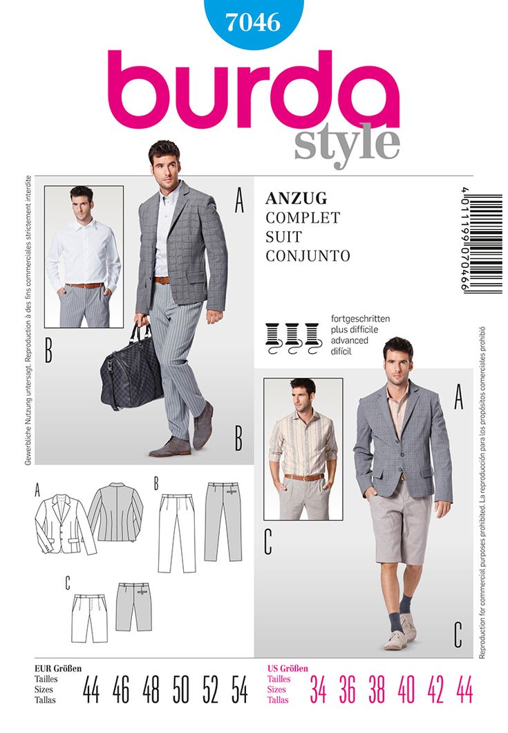 Men's Suit Mens Suits Pattern, Suit Sewing Patterns, Mens Sewing Patterns, Advanced Sewing, Burda Sewing Patterns, Pants Sewing, Burda Patterns, Suit Pattern, Mens Suit Jacket