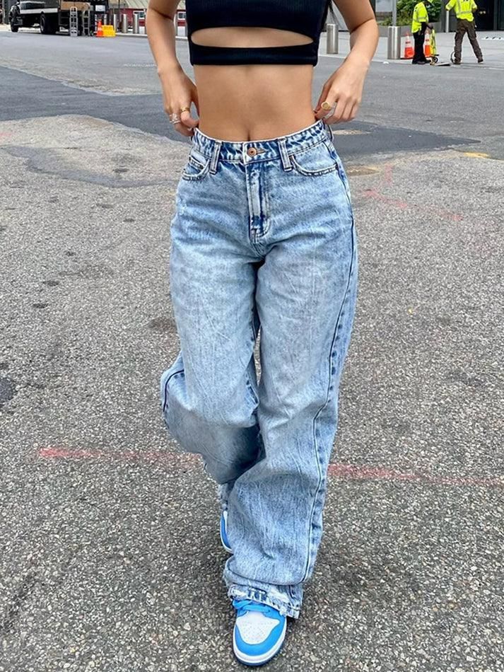 Basic Wash Straight Leg Boyfriend Jeans - AnotherChill Preppy Basics, Cargo Pants Streetwear, Woman Pants, Street Y2k, Jeans Street Style, Jeans Woman, Vintage Preppy, Jeans Y2k, Fashion Aesthetics