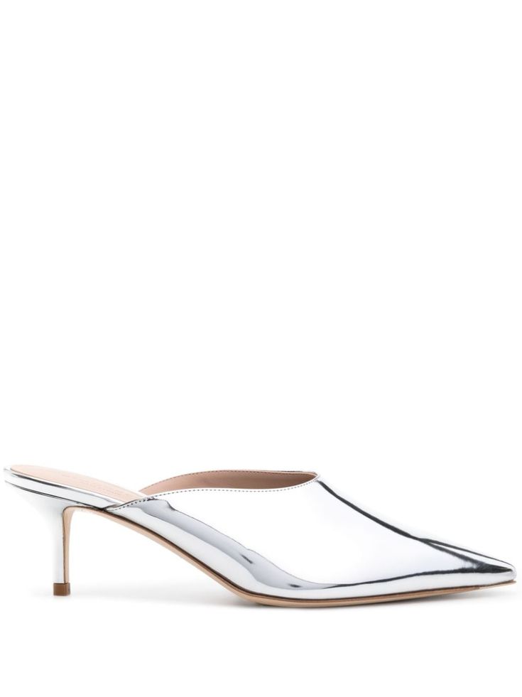 silver-tone calf leather patent finish pointed toe slip-on style 60mm stiletto heel branded leather insole leather lining Tone Calves, Chanel 2, Loafer Mules, Iconic Bags, Summer Beach Wear, Flat Boots, Ballet Flat Shoes, Pump Sandals, Lady Dior