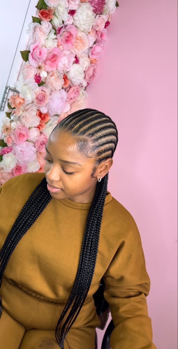 Corn Rows Hairstyles Black Women, Simple Cornrows Ponytail, 3 Row Cornrow Braids, All Backs Cornrow, Small Corn Rolls Braids Hairstyles, Long Straight Backs Braids, 15 Straight Back Braids, Strait Back Cornrows, Tiny Straight Back Feed In Braids