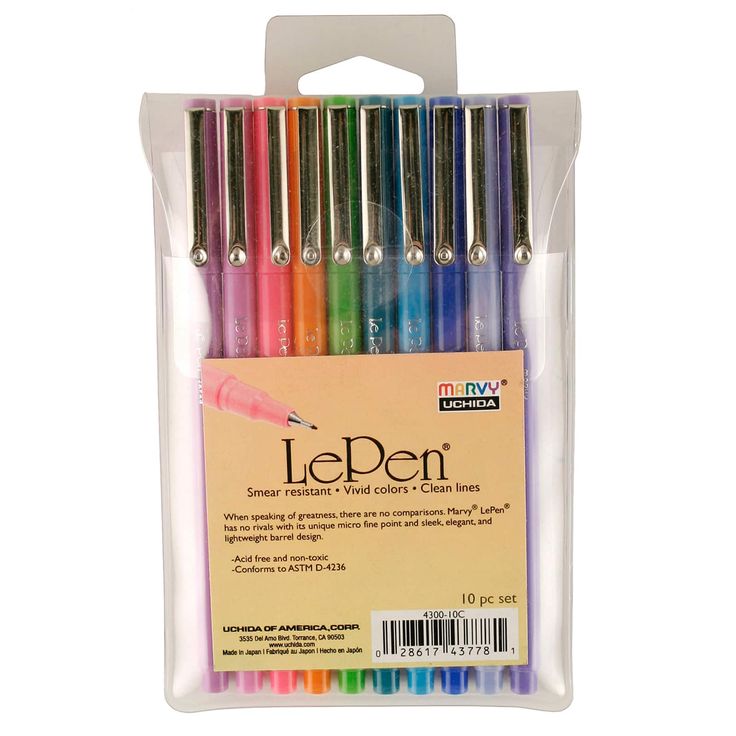 six different colored markers in a package