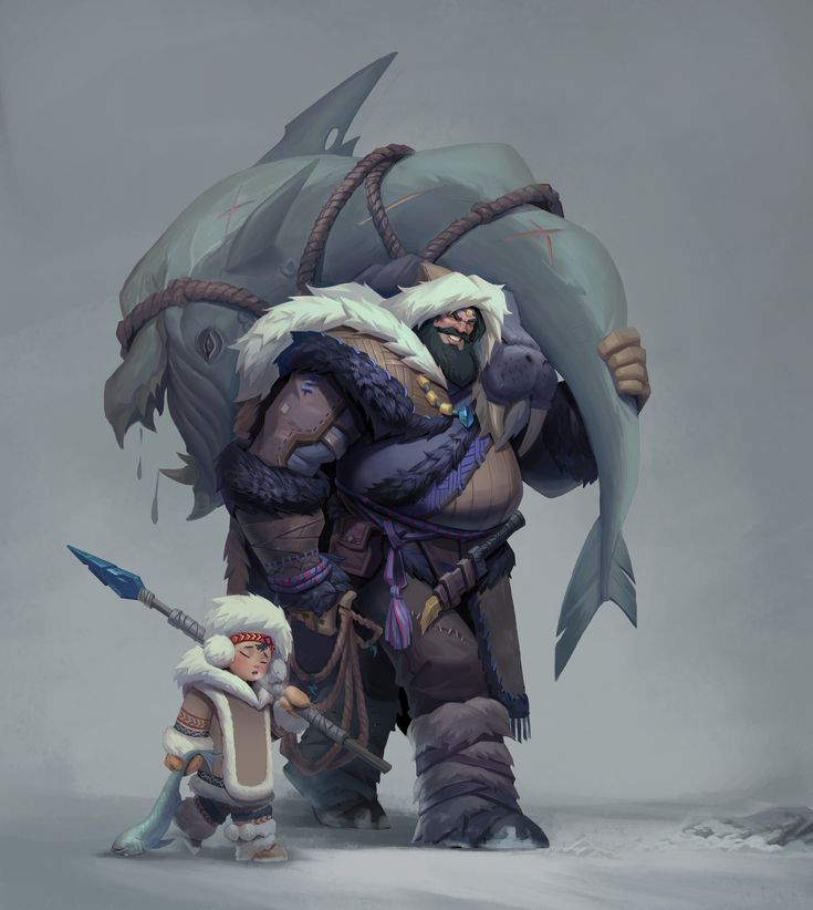 an image of a man with a giant monster like head and two smaller men standing next to each other