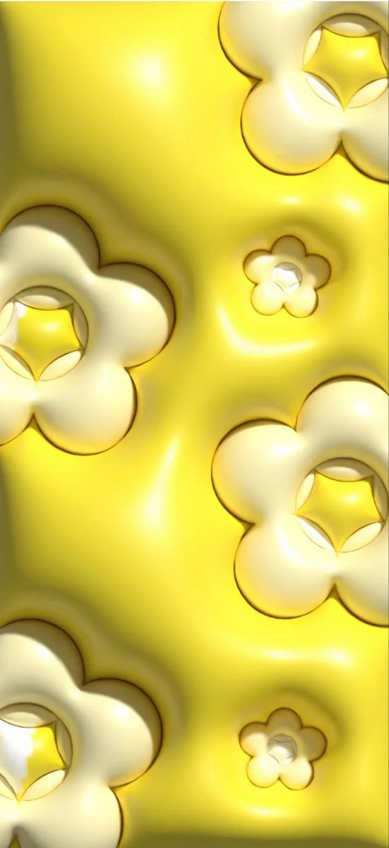 an abstract background with white and yellow flowers on the bottom right corner, as well as some smaller circles in the middle