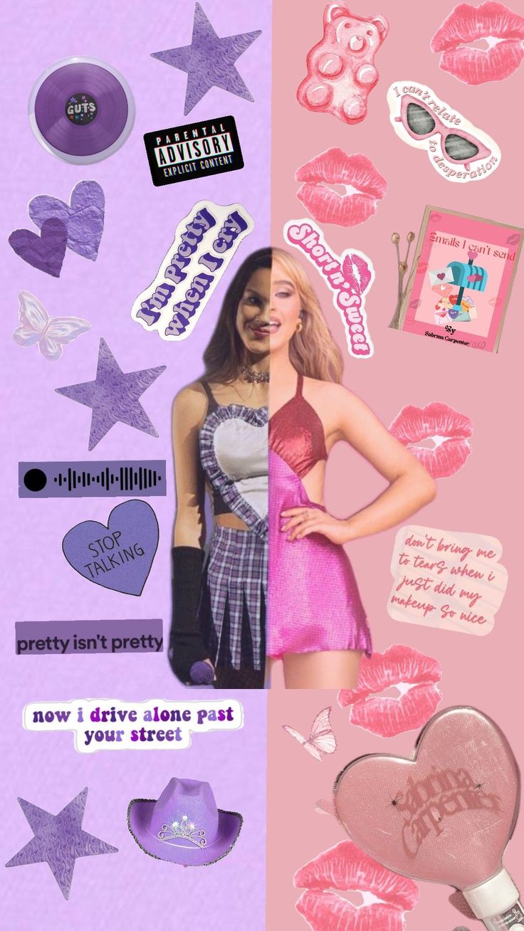 a collage of photos with pink, purple and silver items in the shape of hearts