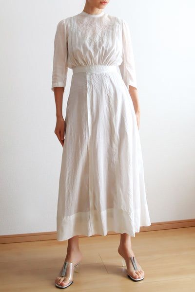 1900s~1910s Hand Embroidery Sheer Cotton Dress Cotton Dresses, Hand Embroidery, Embroidery