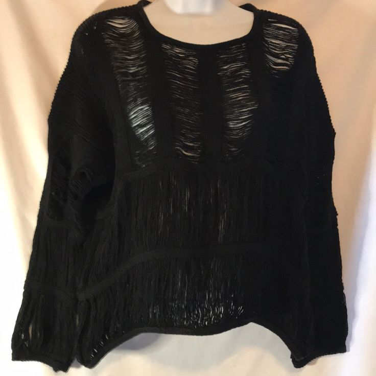 Such A Fun Sweater String See Thru Design Nwt Oversized Black Bohemian Sweater, Black Oversized Bohemian Sweater, Oversized Black Bohemian Top, Bohemian Oversized Black Sweater, Black Sweater For Spring Night Out, Black Oversized Tops For Festivals, Oversized Black Tops For Festival, Black Sweater For Night Out In Spring, Oversized Black Open Knit Top